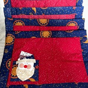 Vintage 90s Celestial Sun & Moon Placemats set 4 Dbl Sided Star Christmas Santa
